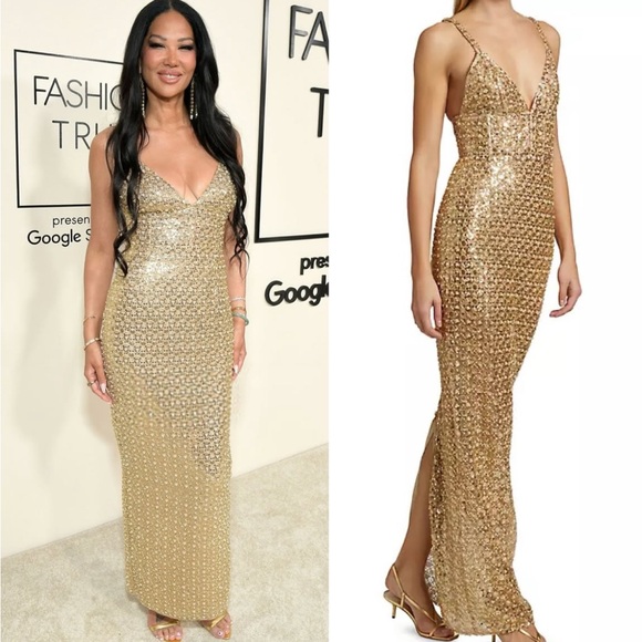 NWOT BRONX AND BANCO Allegra Gold Sequin Maxi Dress - Picture 6 of 16